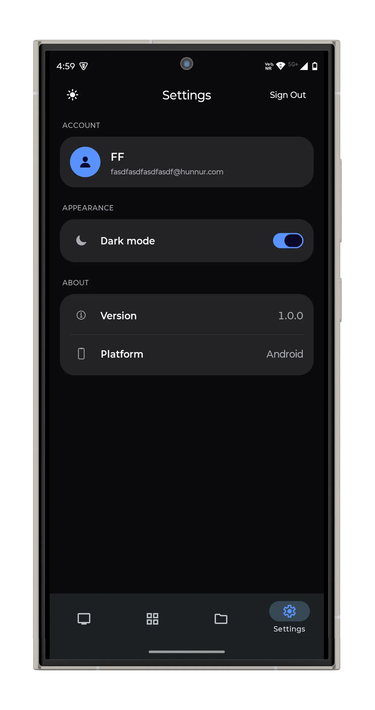 Vync phone controller screen