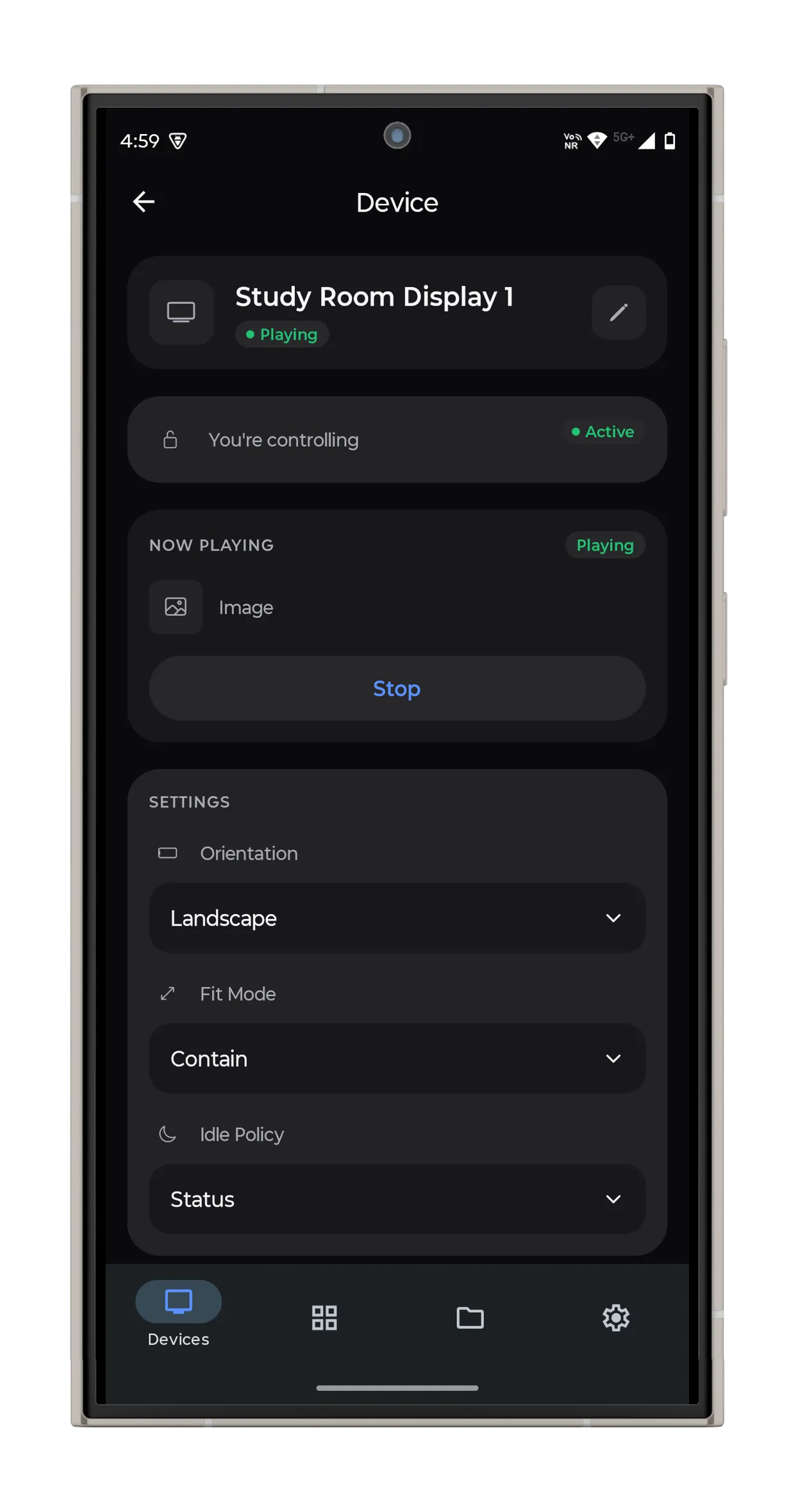 Vync phone controller screen